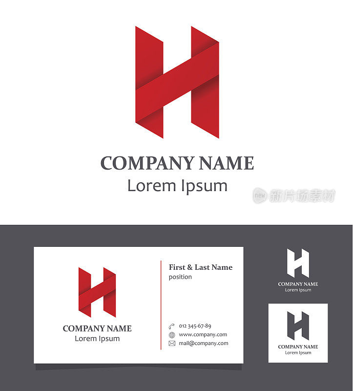 字母H -设计元素与名片-插图